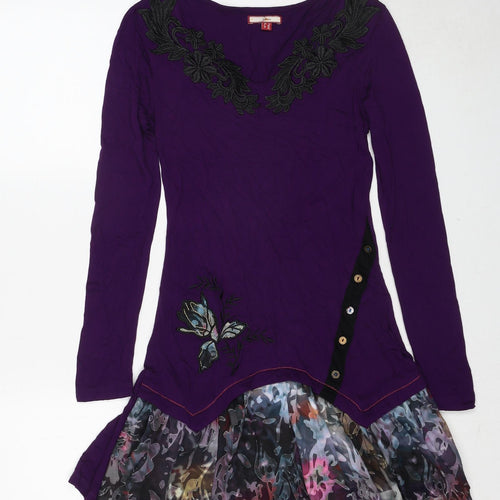 Joe Browns Womens Purple Geometric Viscose Jumper Dress Size 8 V-Neck Pullover