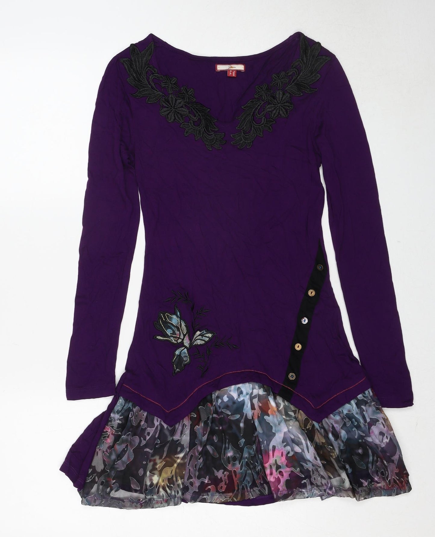 Joe Browns Womens Purple Geometric Viscose Jumper Dress Size 8 V-Neck Pullover