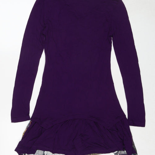 Joe Browns Womens Purple Geometric Viscose Jumper Dress Size 8 V-Neck Pullover