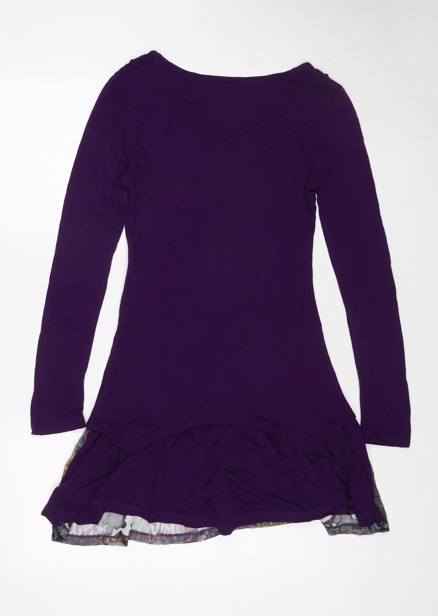 Joe Browns Womens Purple Geometric Viscose Jumper Dress Size 8 V-Neck Pullover