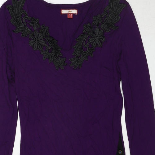 Joe Browns Womens Purple Geometric Viscose Jumper Dress Size 8 V-Neck Pullover