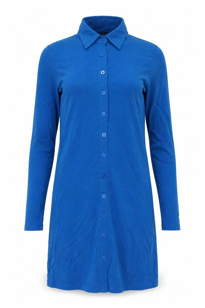 Motel Womens Blue Cotton Shirt Dress Size M Collared Button