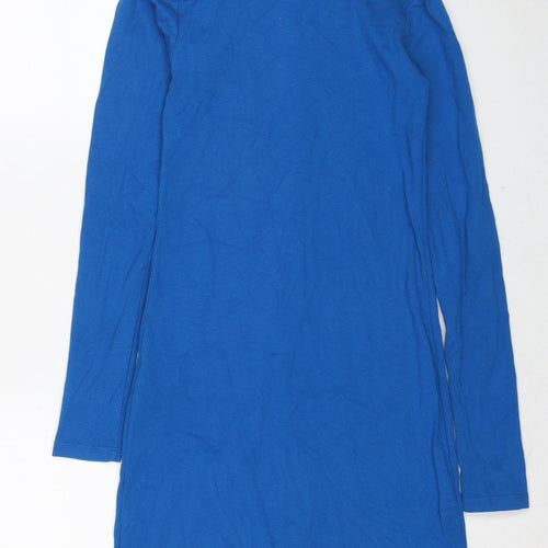 Motel Womens Blue Cotton Shirt Dress Size M Collared Button