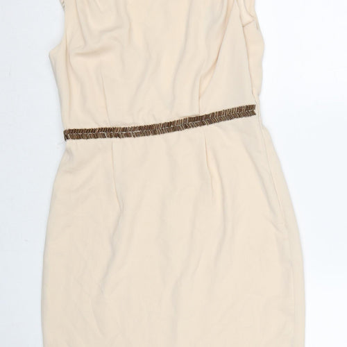 Warehouse Womens Beige Polyester A-Line Size 12 Round Neck Zip