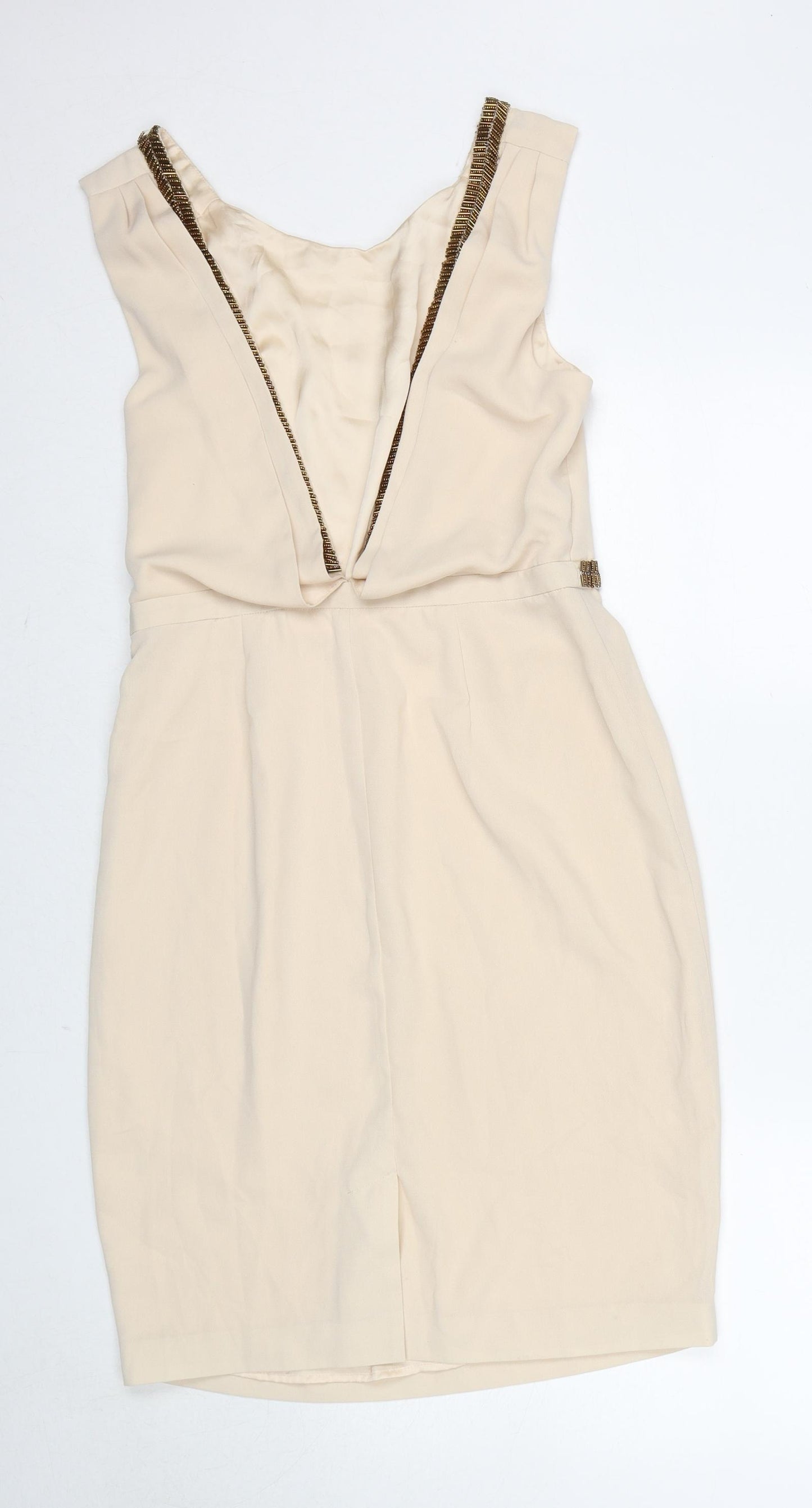 Warehouse Womens Beige Polyester A-Line Size 12 Round Neck Zip