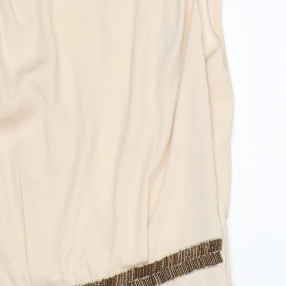 Warehouse Womens Beige Polyester A-Line Size 12 Round Neck Zip