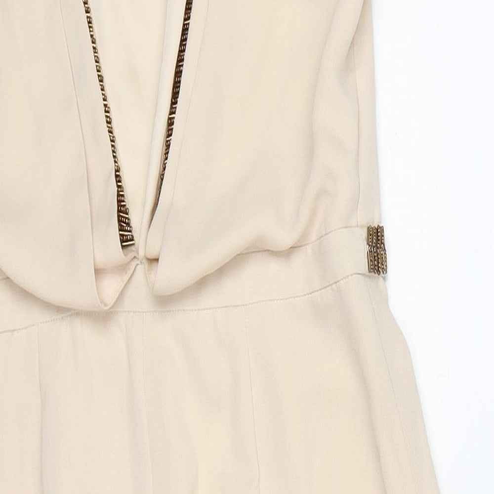 Warehouse Womens Beige Polyester A-Line Size 12 Round Neck Zip