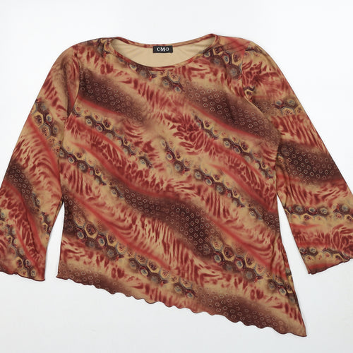 CMD Womens Brown Geometric Polyester Basic Blouse Size XL Round Neck