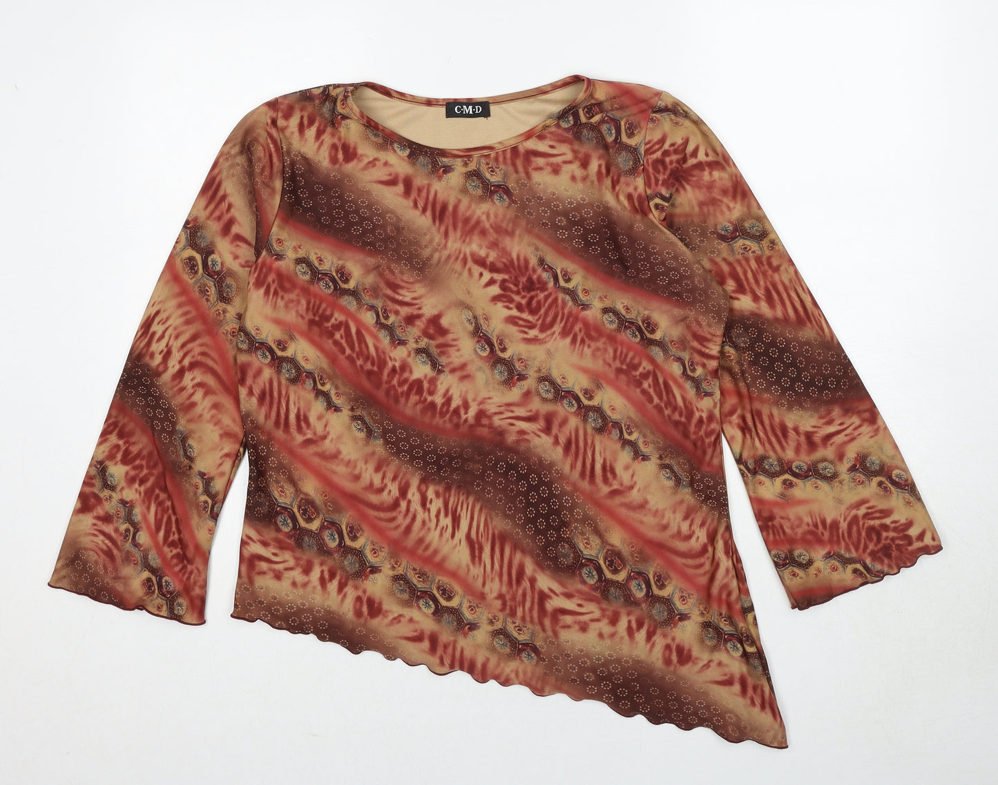 CMD Womens Brown Geometric Polyester Basic Blouse Size XL Round Neck