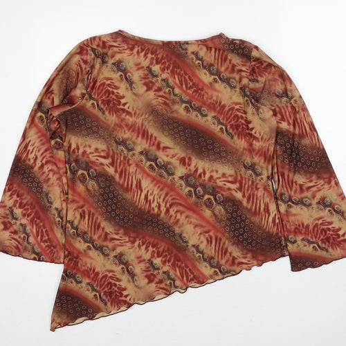 CMD Womens Brown Geometric Polyester Basic Blouse Size XL Round Neck