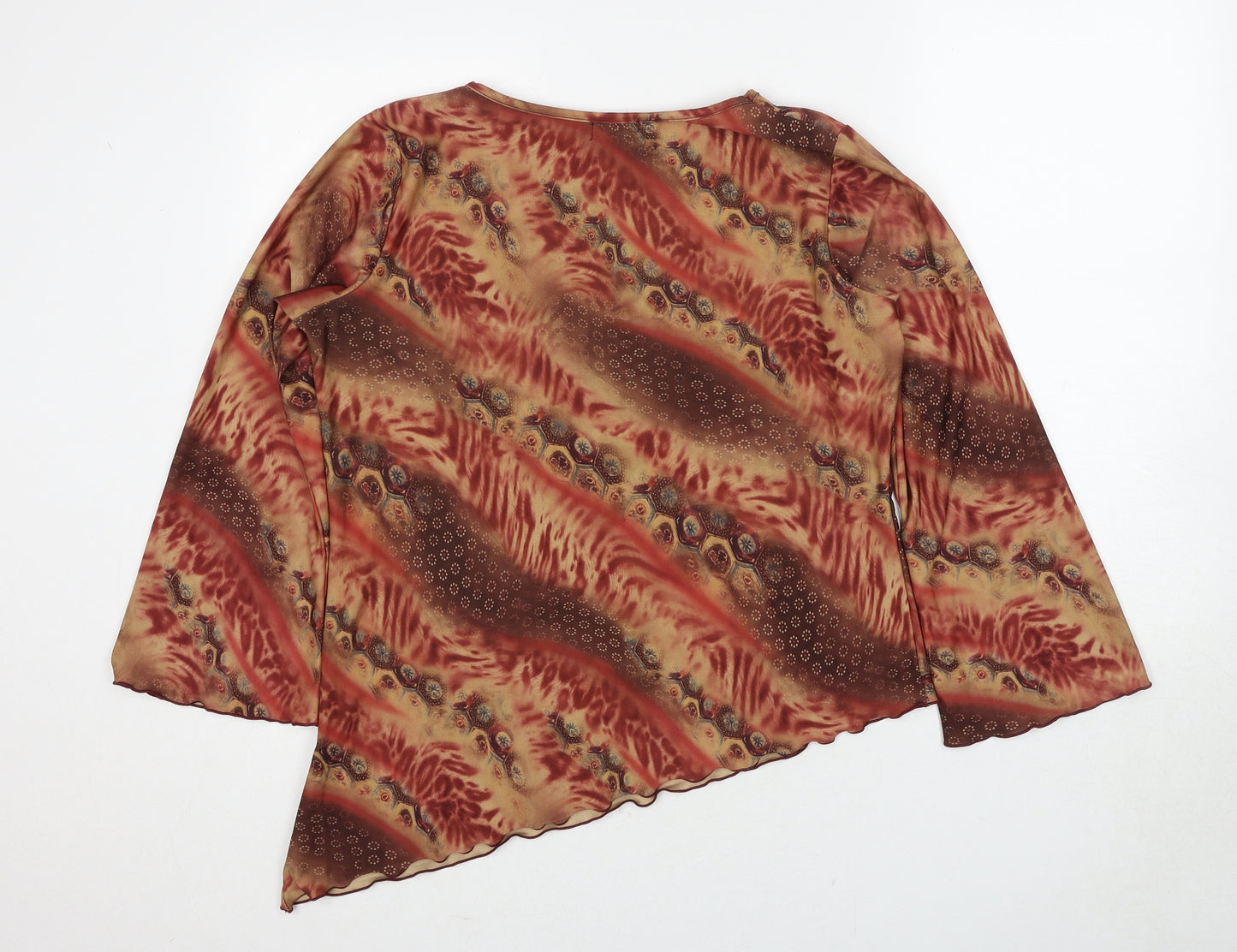 CMD Womens Brown Geometric Polyester Basic Blouse Size XL Round Neck