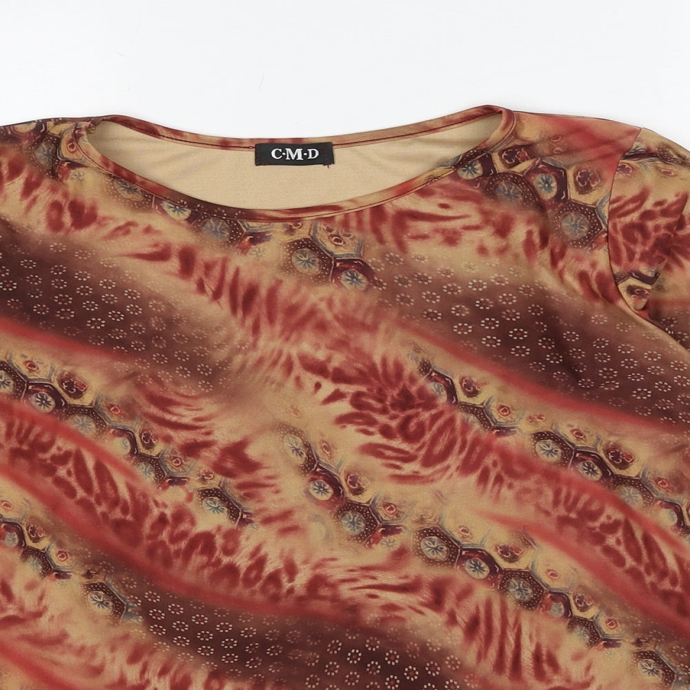 CMD Womens Brown Geometric Polyester Basic Blouse Size XL Round Neck