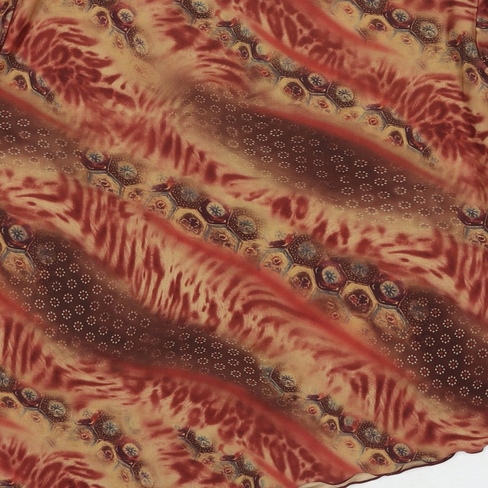 CMD Womens Brown Geometric Polyester Basic Blouse Size XL Round Neck