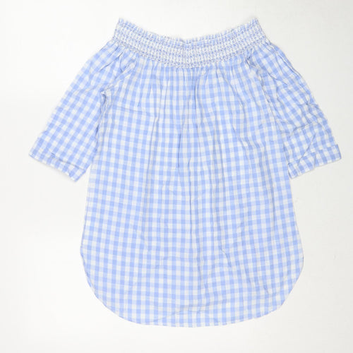 River Island Womens Blue Check Cotton Basic Blouse Size 12 Off the Shoulder
