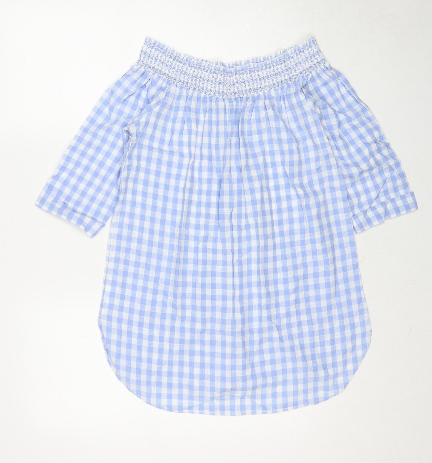 River Island Womens Blue Check Cotton Basic Blouse Size 12 Off the Shoulder