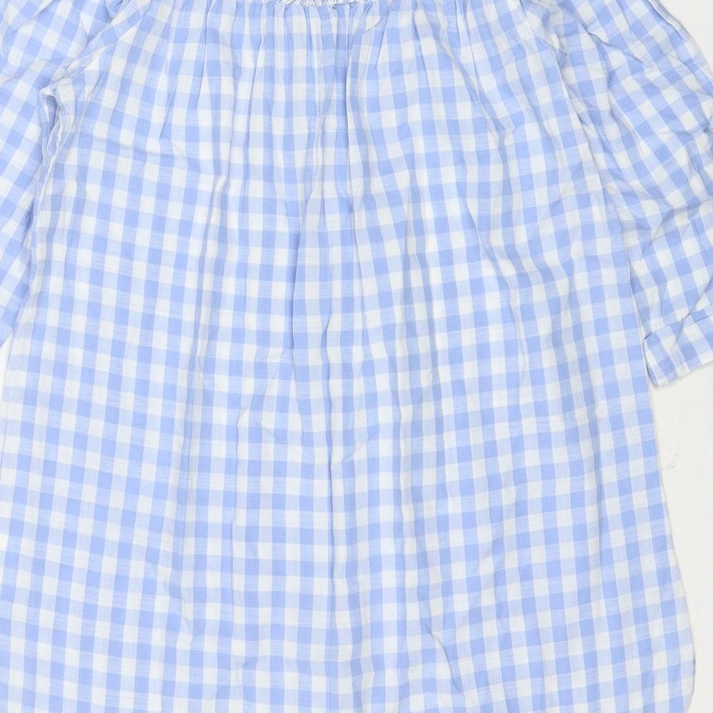 River Island Womens Blue Check Cotton Basic Blouse Size 12 Off the Shoulder