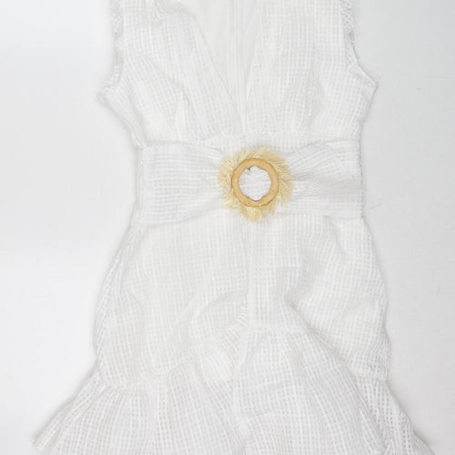 Missguided Womens White Check Polyester A-Line Size 10 V-Neck Zip