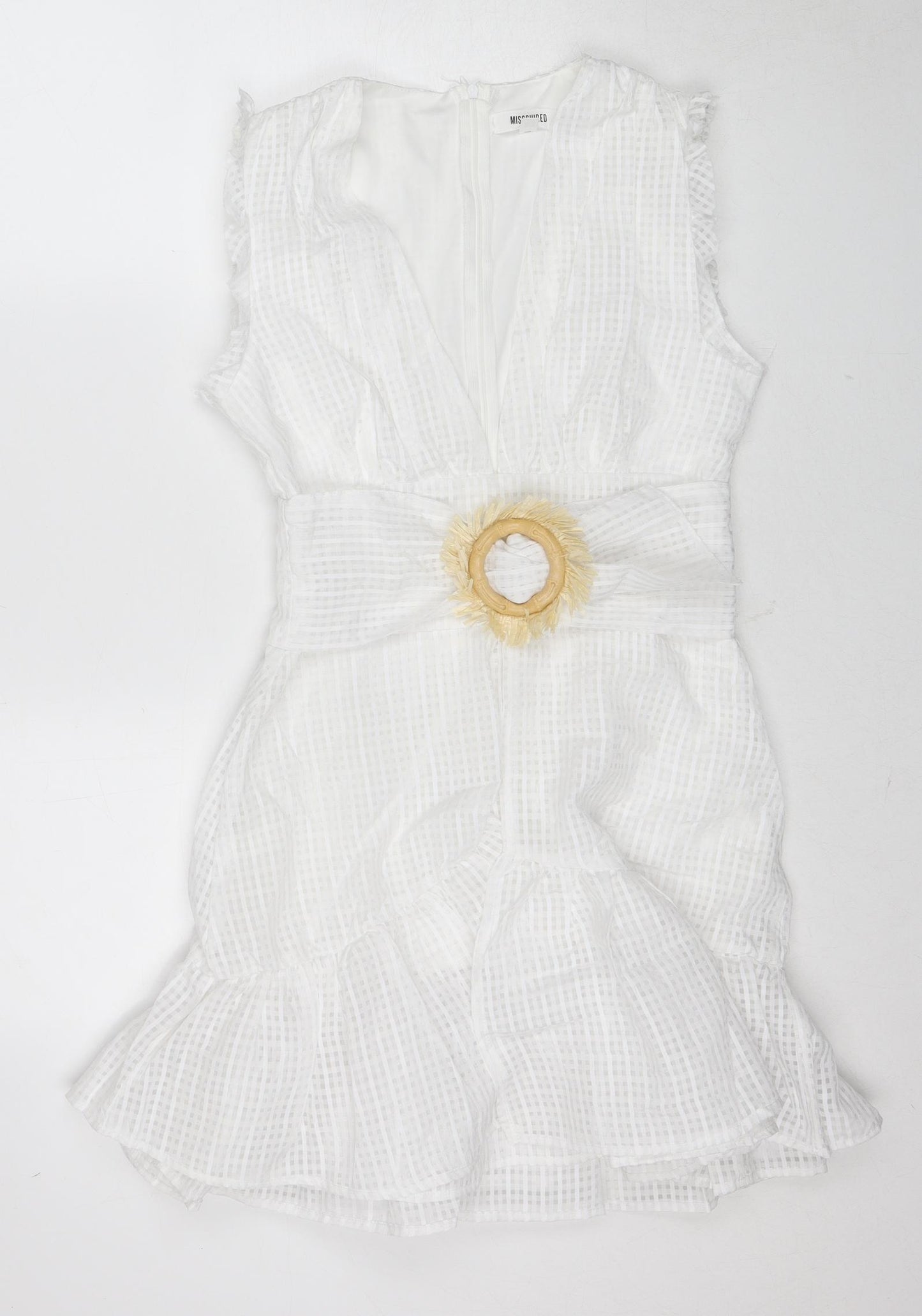 Missguided Womens White Check Polyester A-Line Size 10 V-Neck Zip