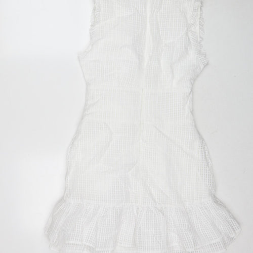 Missguided Womens White Check Polyester A-Line Size 10 V-Neck Zip