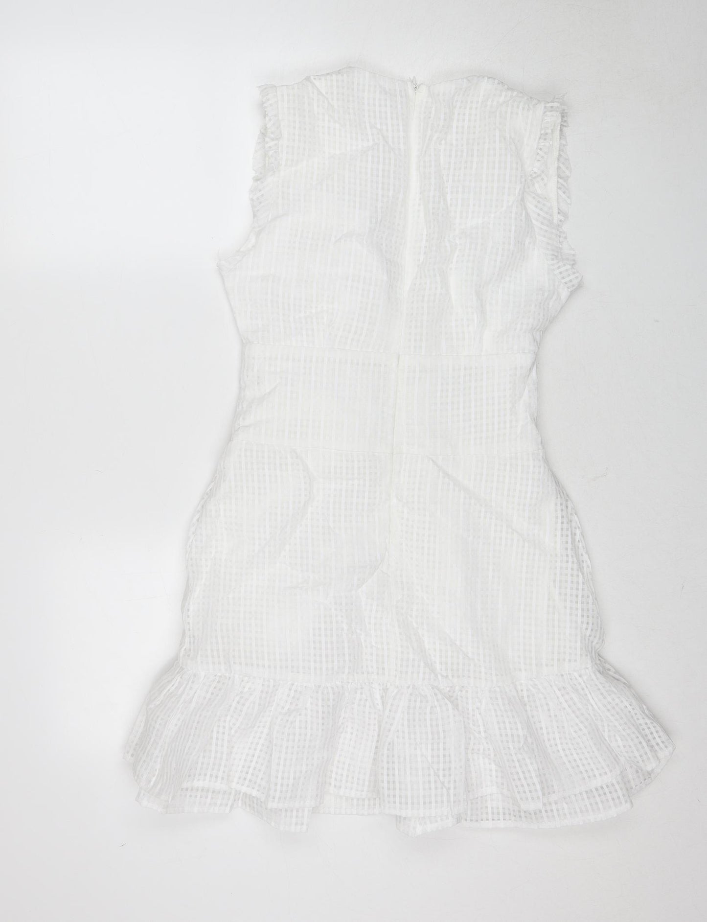 Missguided Womens White Check Polyester A-Line Size 10 V-Neck Zip