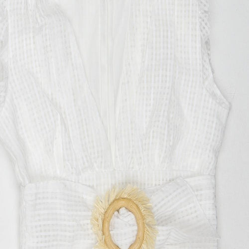Missguided Womens White Check Polyester A-Line Size 10 V-Neck Zip