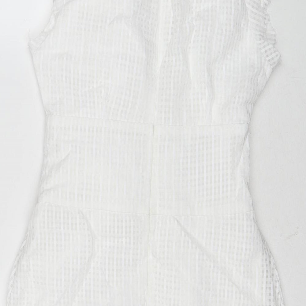 Missguided Womens White Check Polyester A-Line Size 10 V-Neck Zip