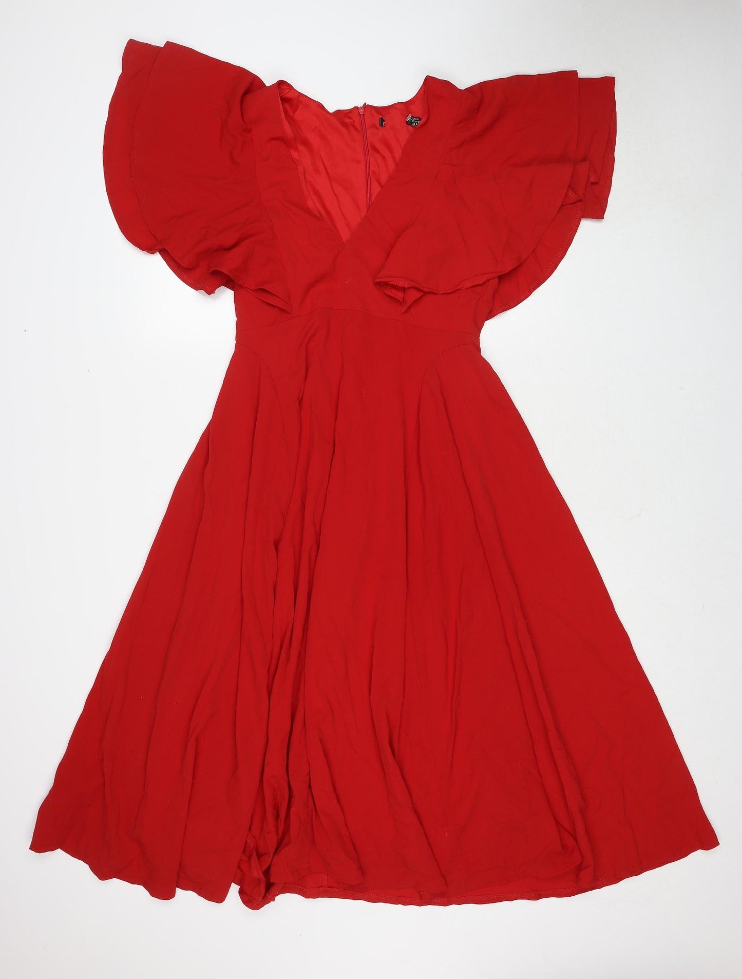 Boohoo Womens Red Polyester Fit & Flare Size 10 V-Neck Zip