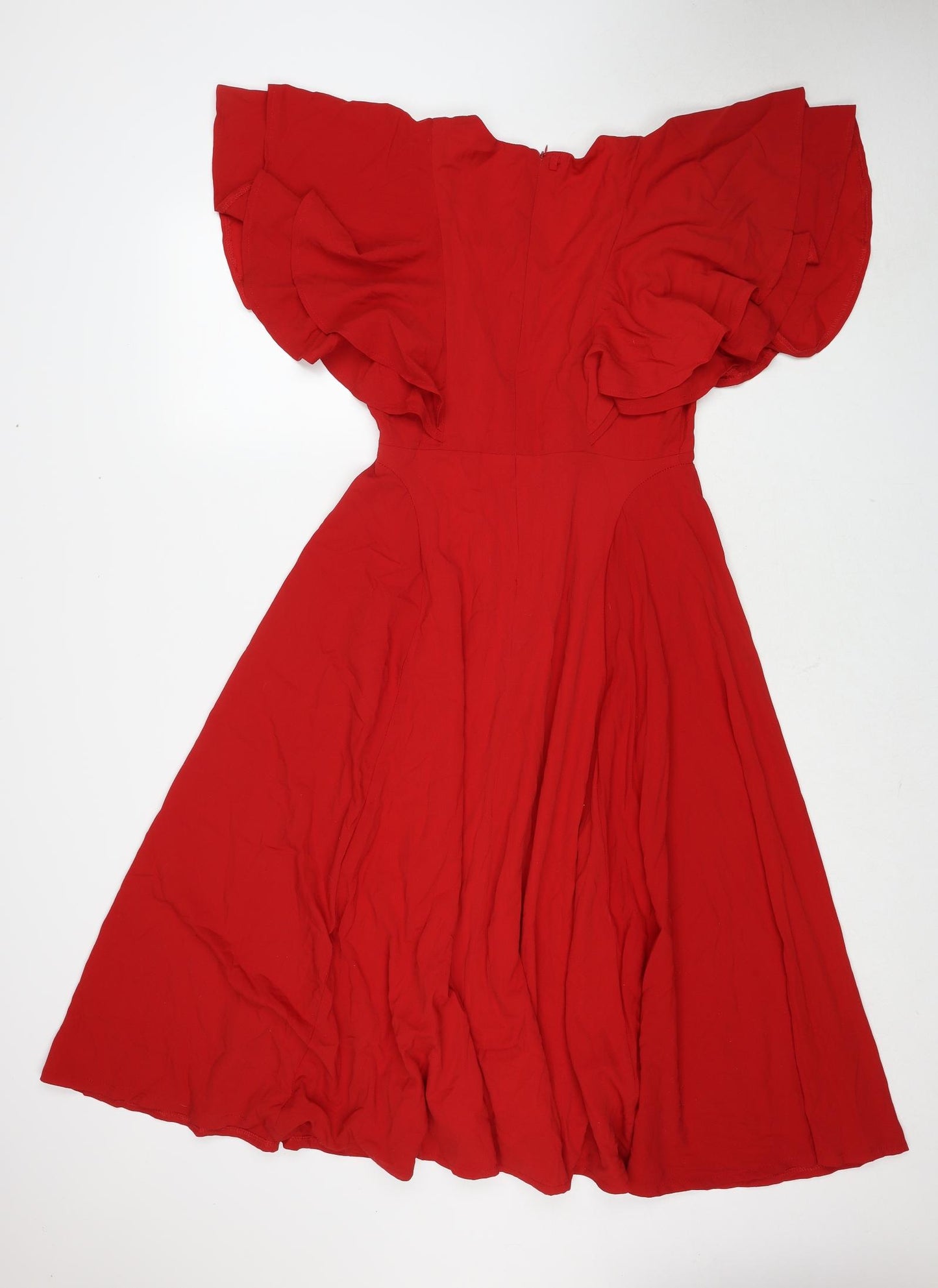 Boohoo Womens Red Polyester Fit & Flare Size 10 V-Neck Zip