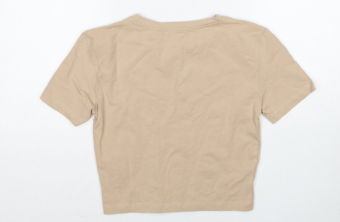 Zara Womens Beige Cotton Basic T-Shirt Size S Round Neck