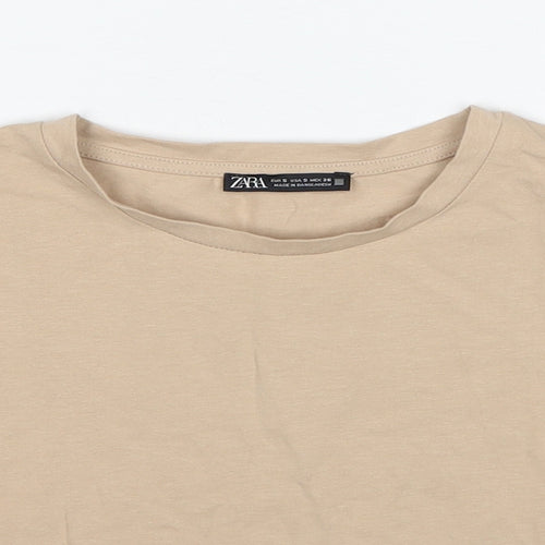 Zara Womens Beige Cotton Basic T-Shirt Size S Round Neck