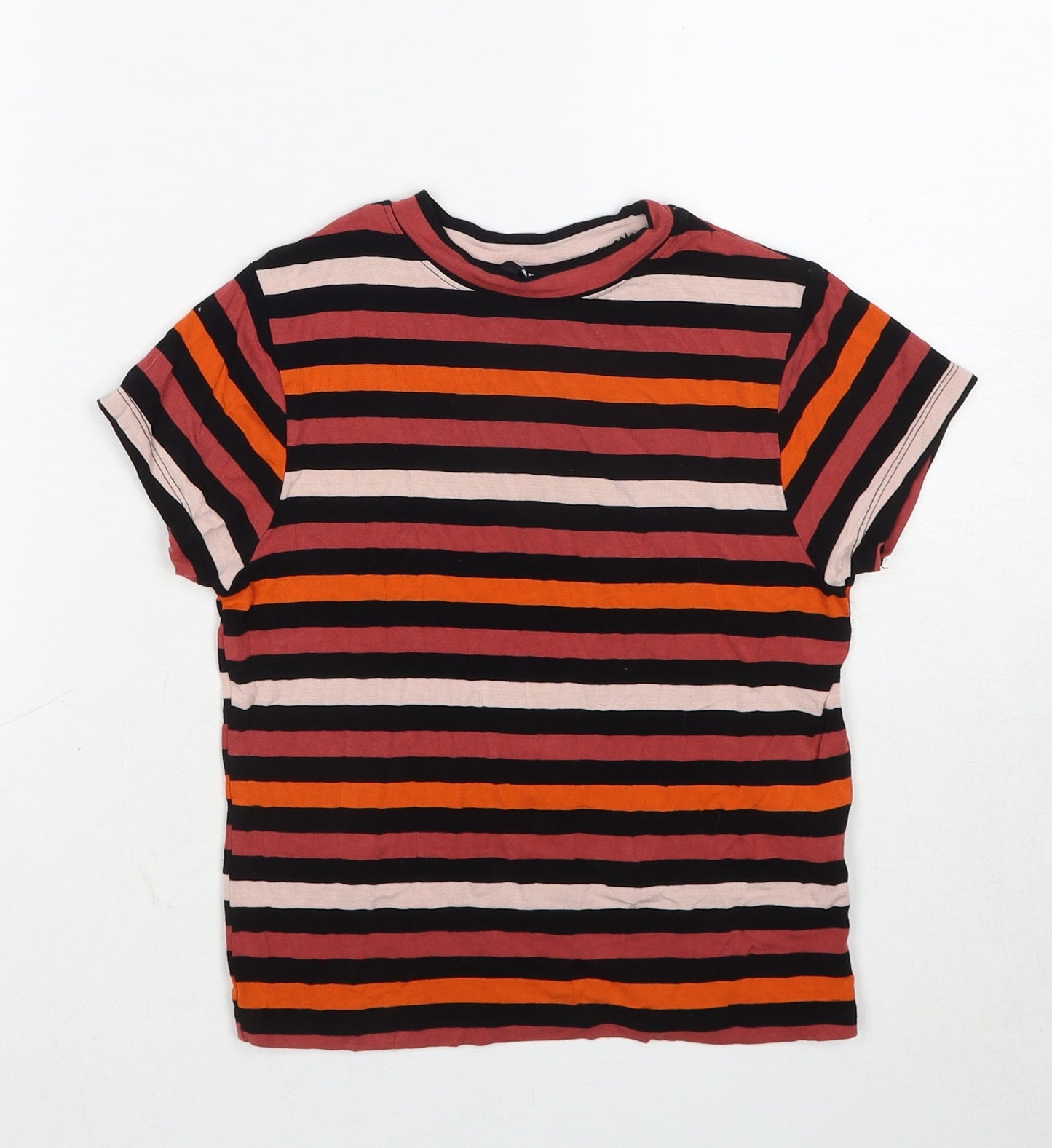 Noon Womens Multicoloured Striped Viscose Basic T-Shirt Size S Round Neck