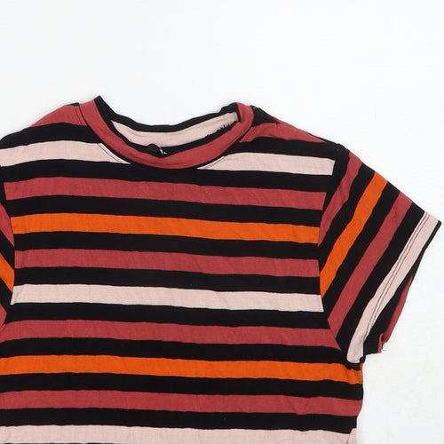 Noon Womens Multicoloured Striped Viscose Basic T-Shirt Size S Round Neck