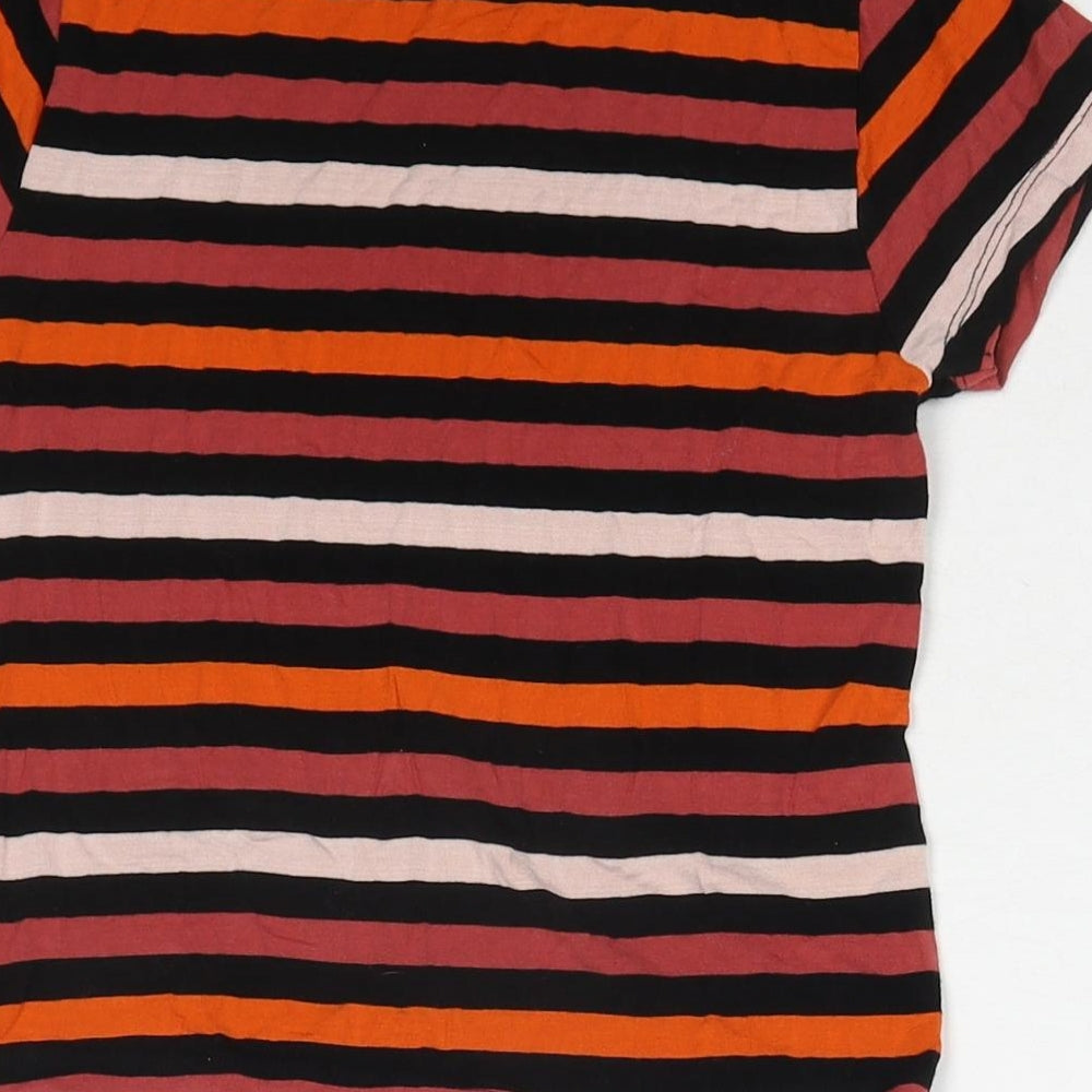 Noon Womens Multicoloured Striped Viscose Basic T-Shirt Size S Round Neck