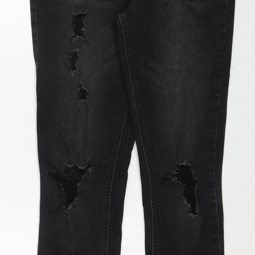 New Look Girls Black Cotton Skinny Jeans Size 13 Years Regular Zip - Distressed