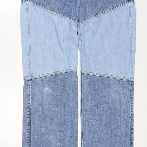 Pull&Bear Womens Blue Cotton Straight Jeans Size 12 Regular Zip - Distressed Hems