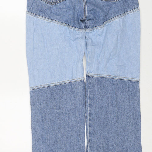 Pull&Bear Womens Blue Cotton Straight Jeans Size 12 Regular Zip - Distressed Hems