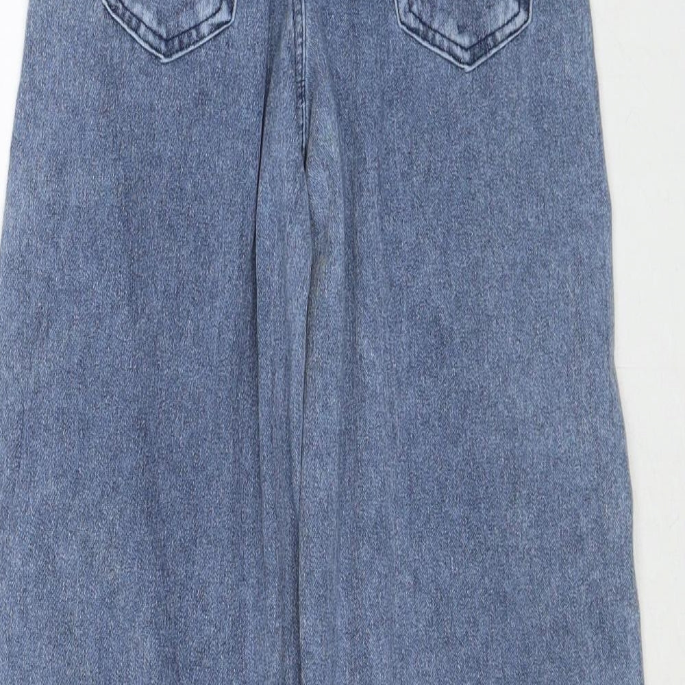 H&M Girls Blue Polyester Wide-Leg Jeans Size 10-11 Years Regular Pullover - Butterfly