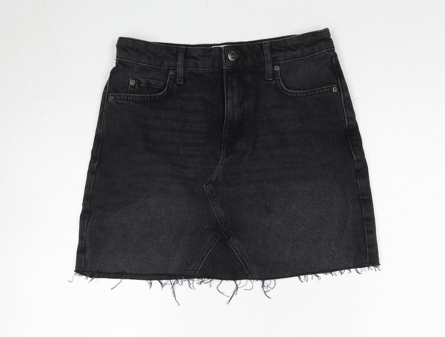 Miss Selfridge Womens Black Cotton A-Line Skirt Size 8 Zip