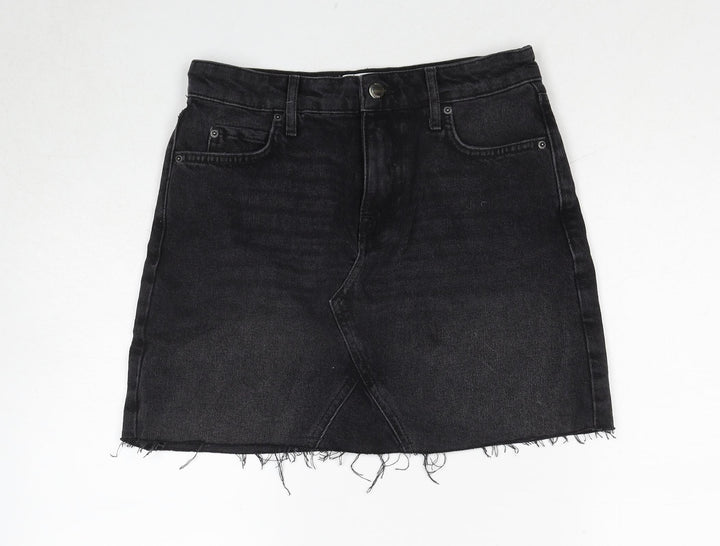 Miss Selfridge Womens Black Cotton A-Line Skirt Size 8 Zip