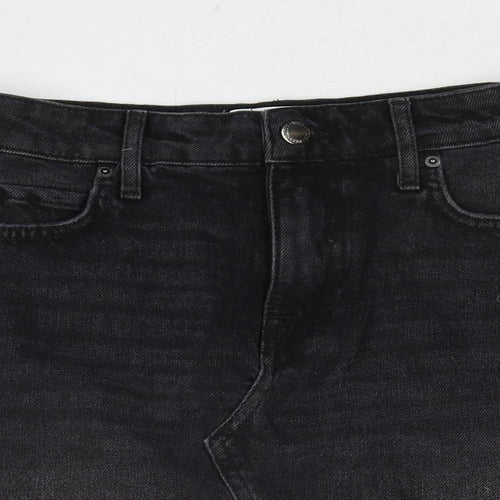 Miss Selfridge Womens Black Cotton A-Line Skirt Size 8 Zip