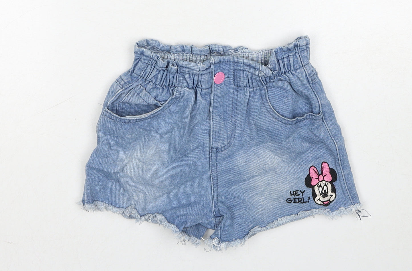 Disney Girls Blue Cotton Boyfriend Shorts Size 8-9 Years Regular Zip - Minnie Mouse