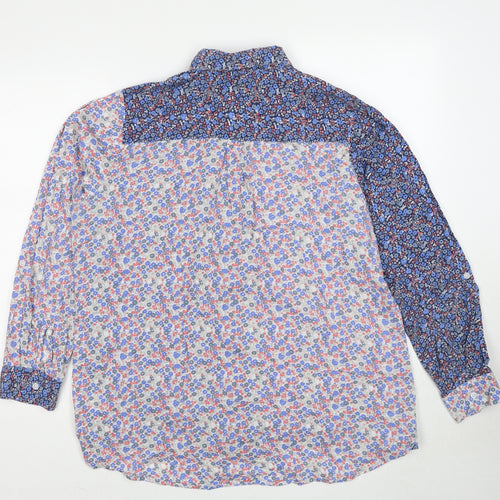 Cotton Traders Womens Blue Floral Cotton Basic Button-Up Size 18 Collared