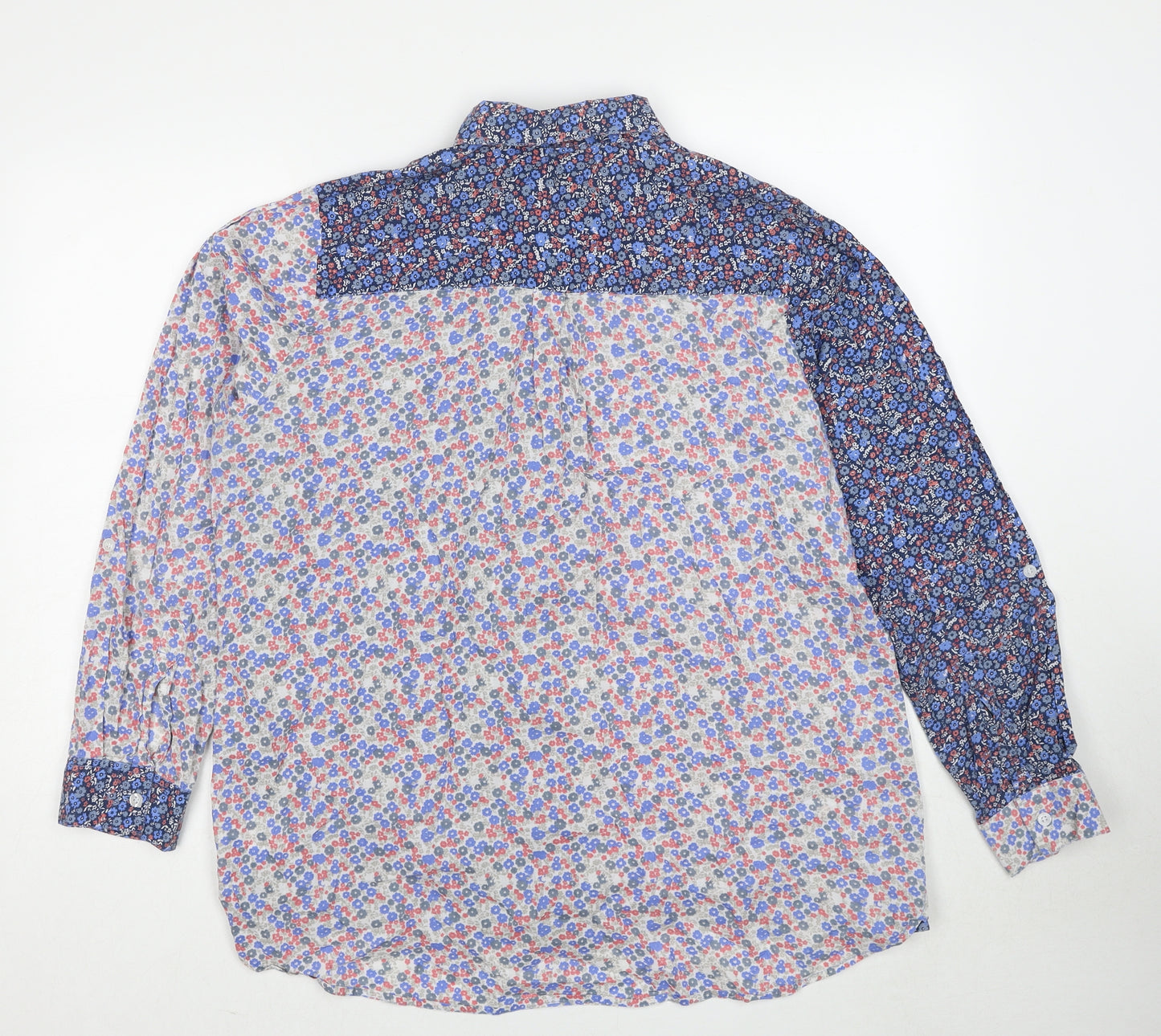 Cotton Traders Womens Blue Floral Cotton Basic Button-Up Size 18 Collared