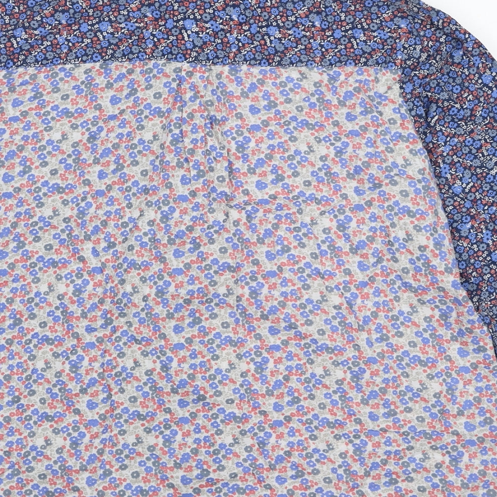 Cotton Traders Womens Blue Floral Cotton Basic Button-Up Size 18 Collared