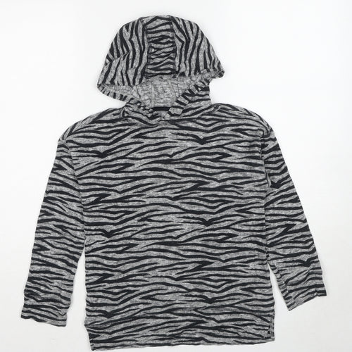 NEXT Girls Grey Animal Print Cotton Pullover Hoodie Size 10 Years Pullover - Tiger Print
