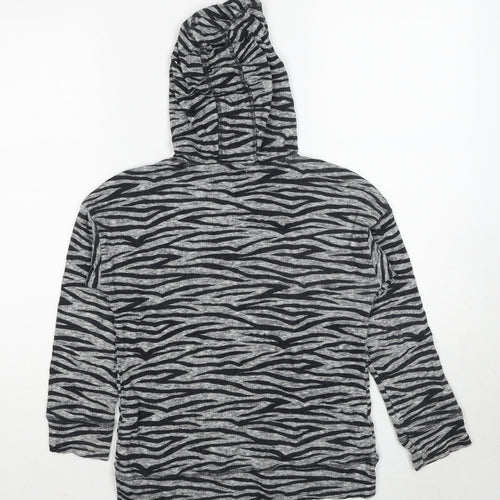 NEXT Girls Grey Animal Print Cotton Pullover Hoodie Size 10 Years Pullover - Tiger Print