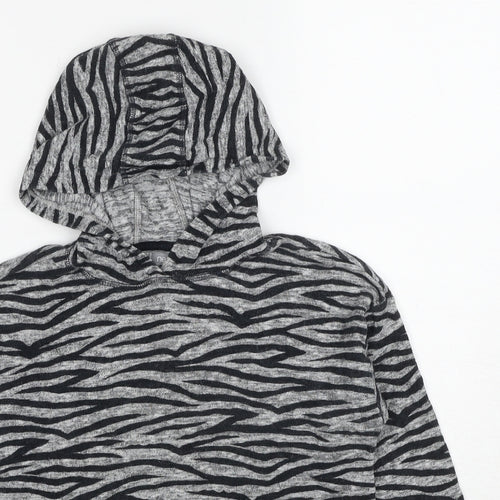NEXT Girls Grey Animal Print Cotton Pullover Hoodie Size 10 Years Pullover - Tiger Print