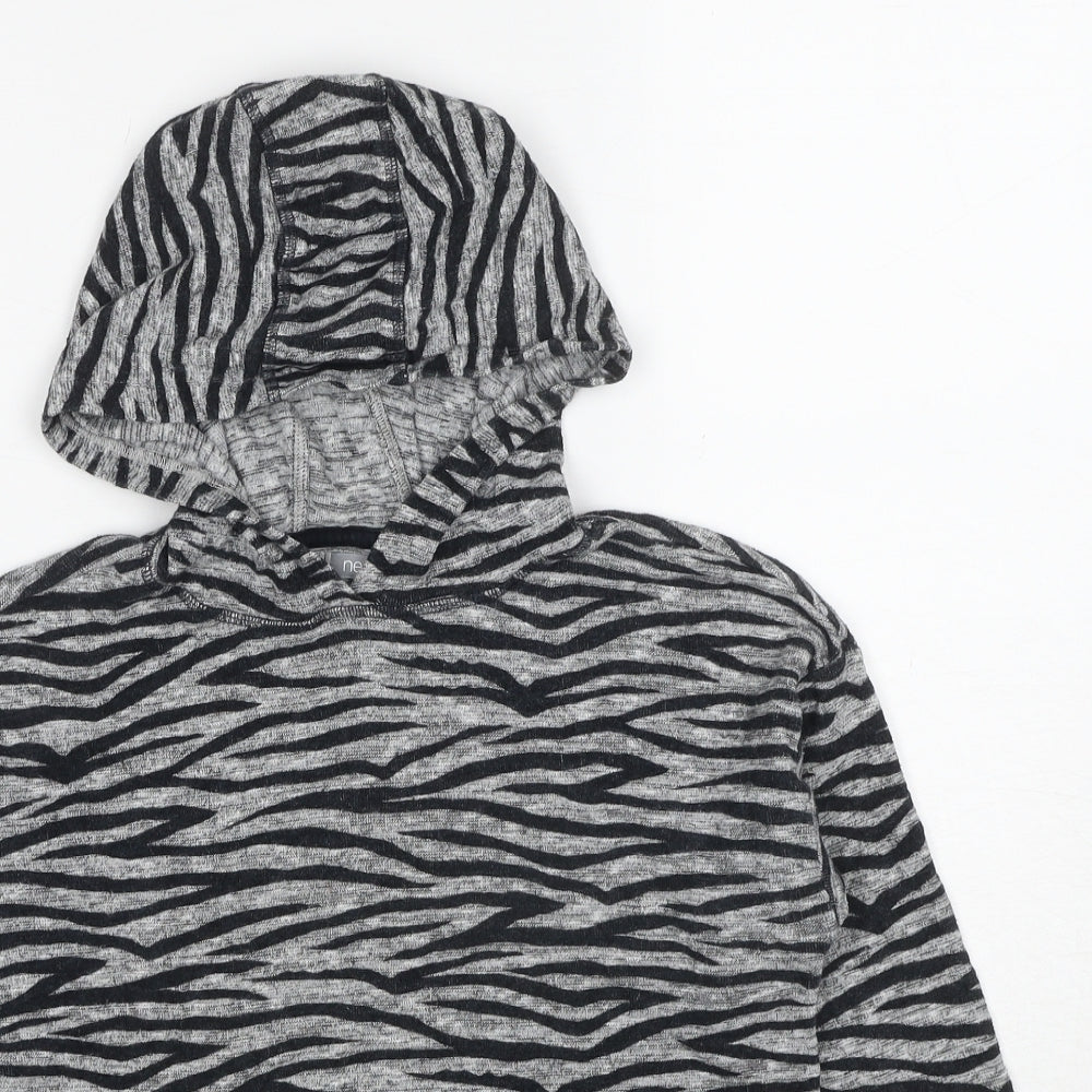 NEXT Girls Grey Animal Print Cotton Pullover Hoodie Size 10 Years Pullover - Tiger Print