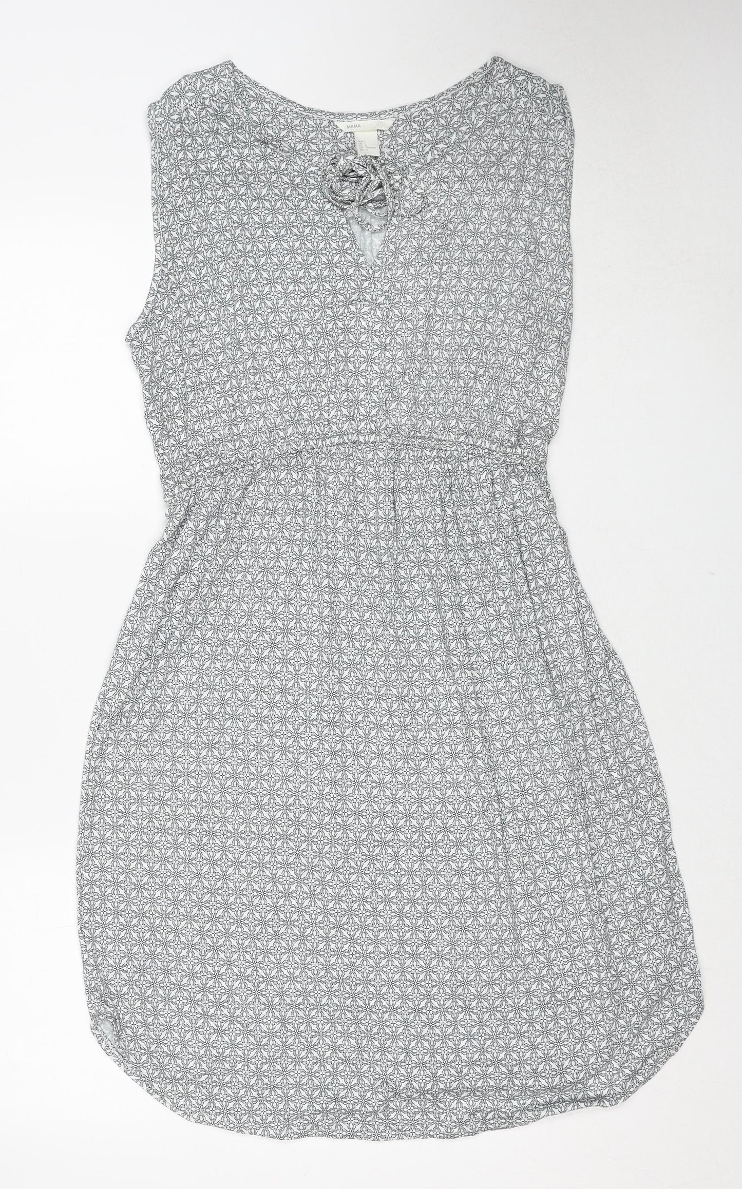 H&M Womens Grey Geometric Viscose A-Line Size L Round Neck Pullover