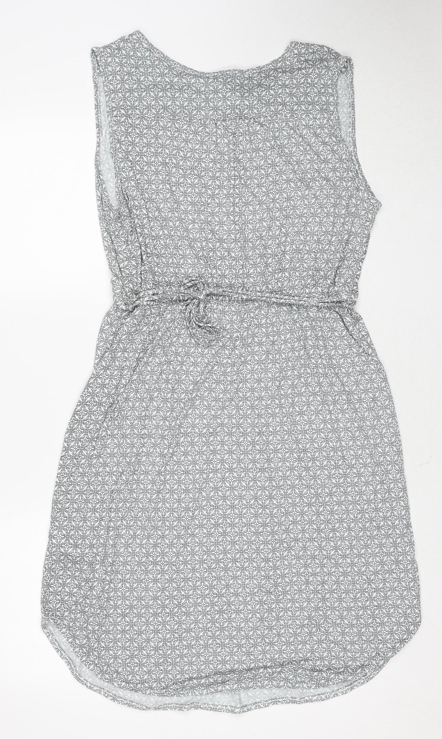 H&M Womens Grey Geometric Viscose A-Line Size L Round Neck Pullover